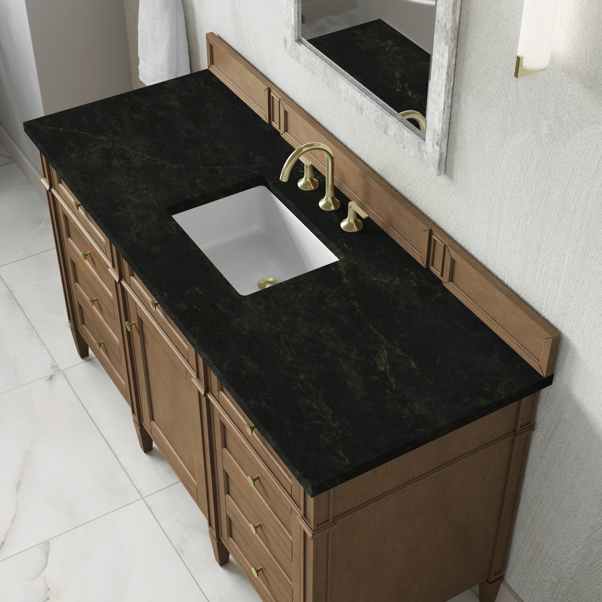 Renovate for Less Atlanta Brittany 60" Single Vanity, Pecan w/ 3 CM Phantome Eclos Top