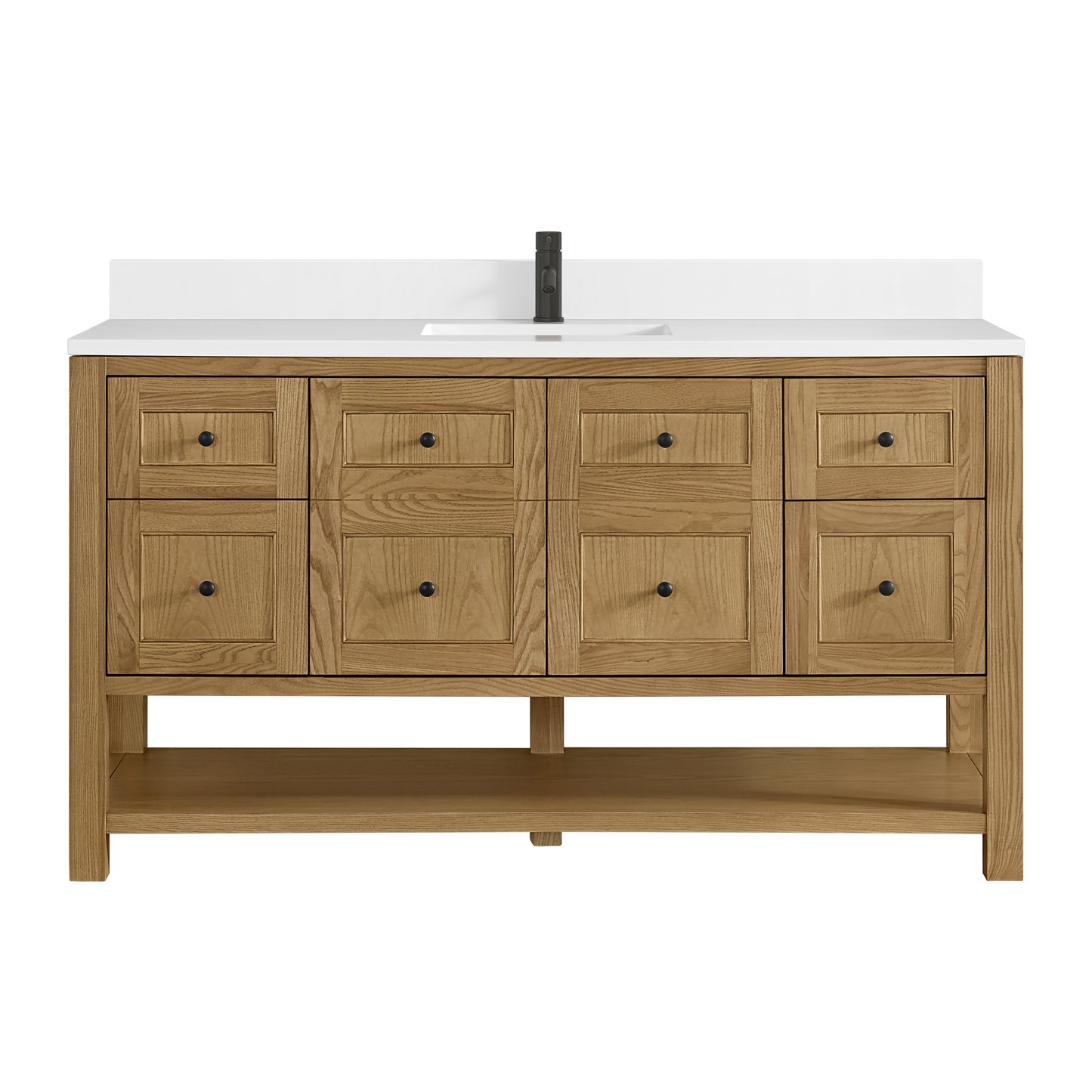 Renovate for Less Atlanta Breckenridge 60" Single Vanity, Light Natural Oak, w/ Single Hole 3 CM White Zeus Quartz Top & Backsplash