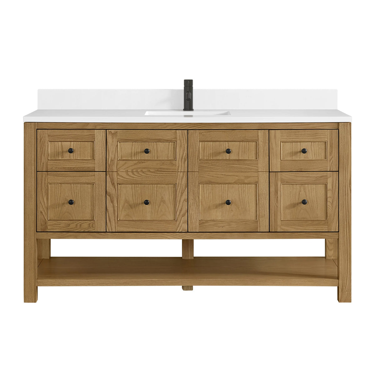 Breckenridge 60" Single Vanity, Light Natural Oak, w/ Single Hole 3 CM White Zeus Quartz Top & Backsplash