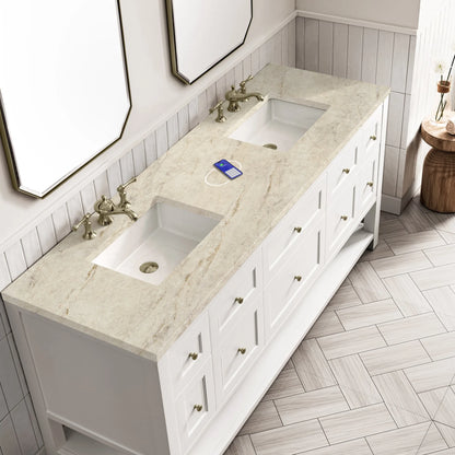Breckenridge 72" Double Vanity, Bright White, w/ 3 CM Tajnar Eclos Top w/FreePower Wireless Charger
