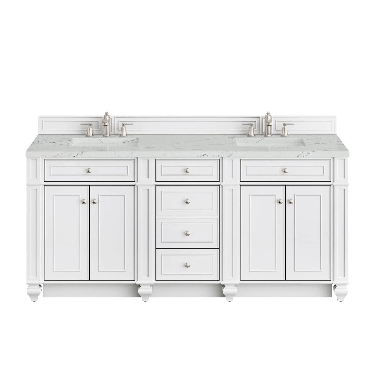 Bristol 72" Double Vanity, Bright White w/ 3 CM Ethereal Noctis Silestone Top
