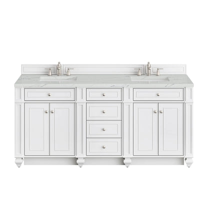 Bristol 72" Double Vanity, Bright White w/ 3 CM Ethereal Noctis Silestone Top