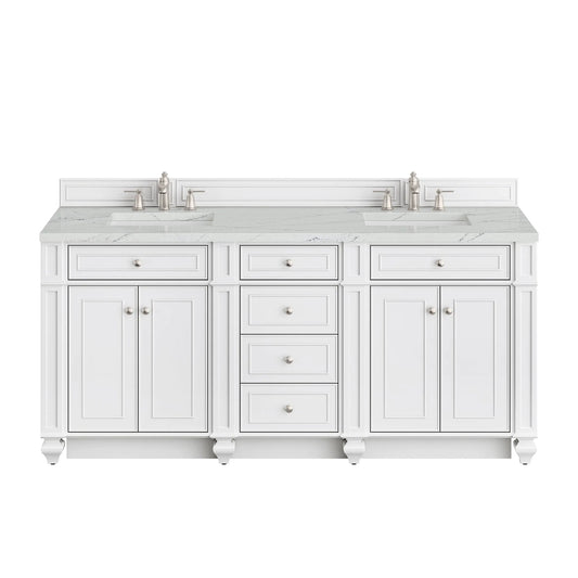 Bristol 72" Double Vanity, Bright White w/ 3 CM Ethereal Noctis Silestone Top