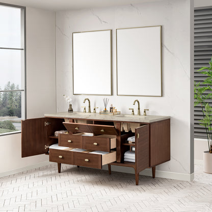 Renovate for Less Atlanta Amberly 72" Double Vanity, Mid-Century Walnut, w/ 3 CM Tajnar Eclos Top