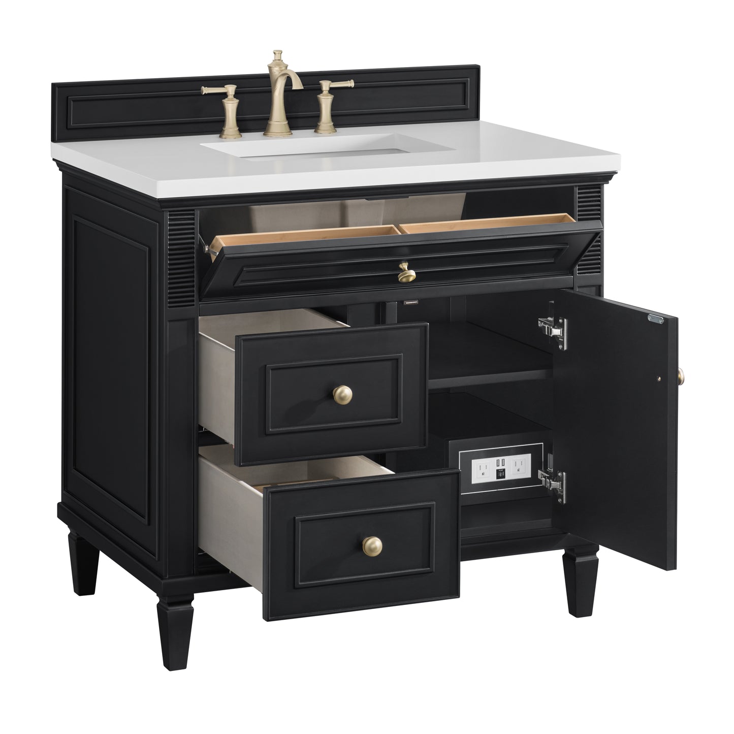 Renovate for Less Atlanta Lorelai 36" Single Vanity, Black Onyx w/ 3 CM White Zeus Silestone Top