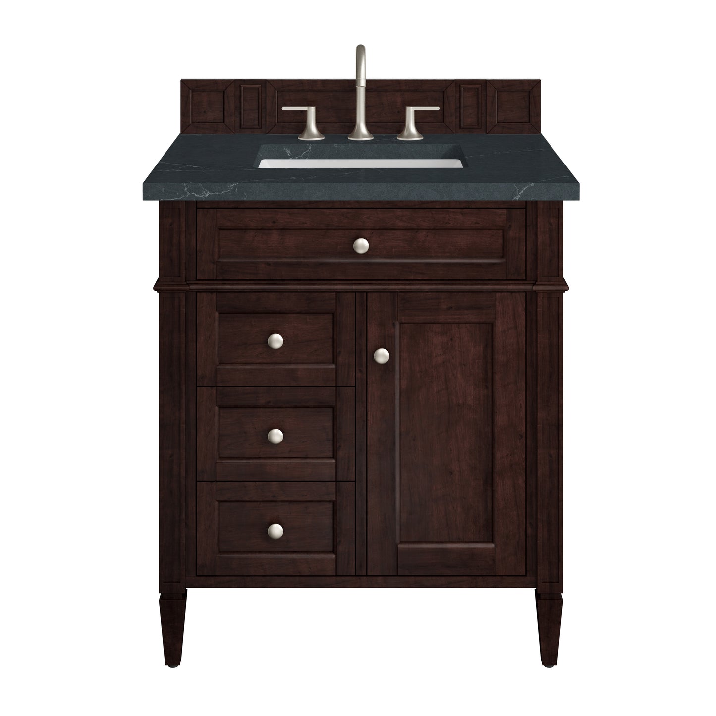 Renovate for Less Atlanta Brittany 30" Single Vanity, Burnished Mahogany, w/ 3 CM Charcoal Soapstone Silestone Top