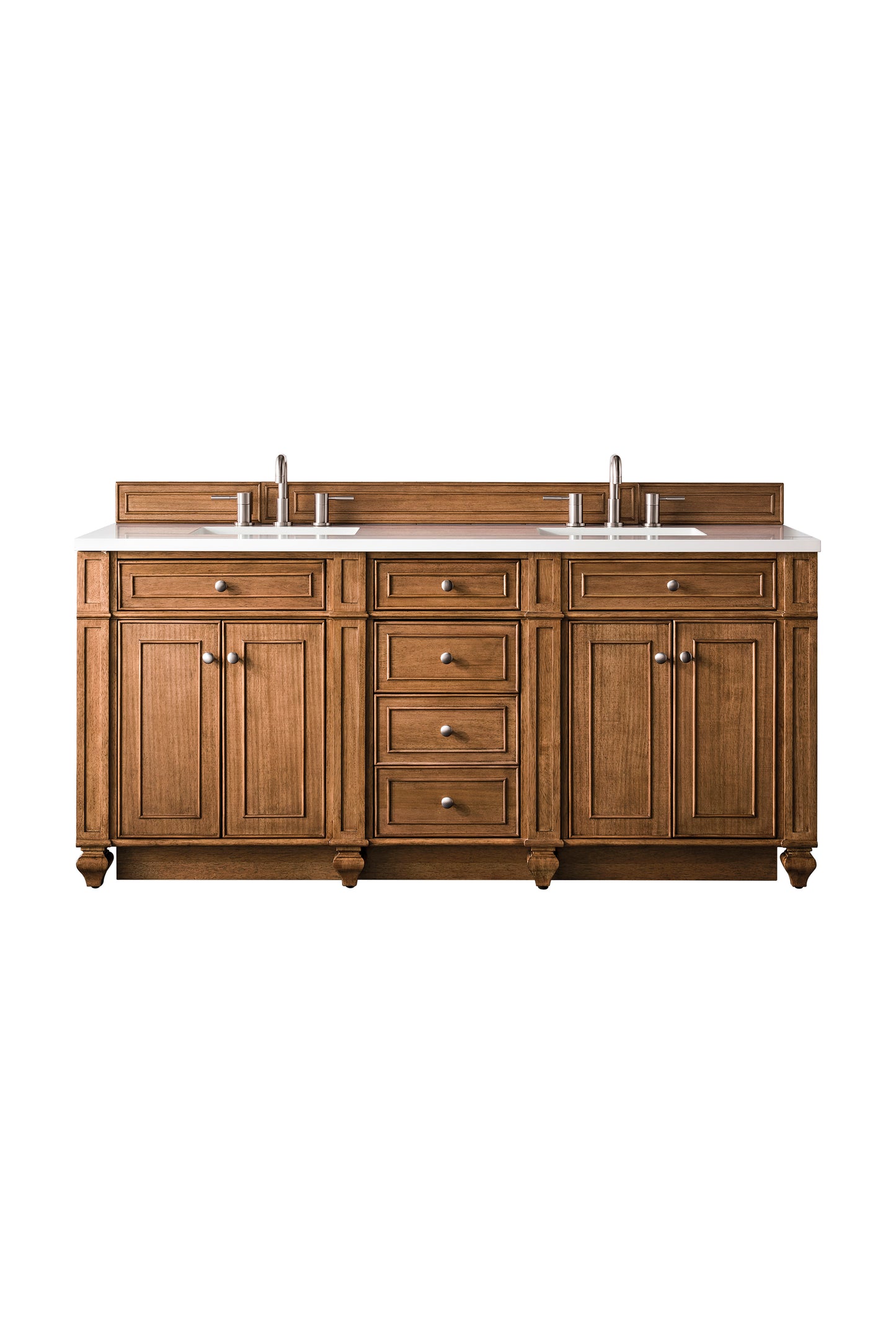 Renovate for Less Atlanta Bristol 72" Double Vanity, Saddle Brown w/ 3 CM White Zeus Silestone Top