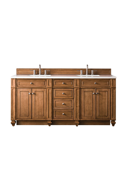 Renovate for Less Atlanta Bristol 72" Double Vanity, Saddle Brown w/ 3 CM White Zeus Silestone Top