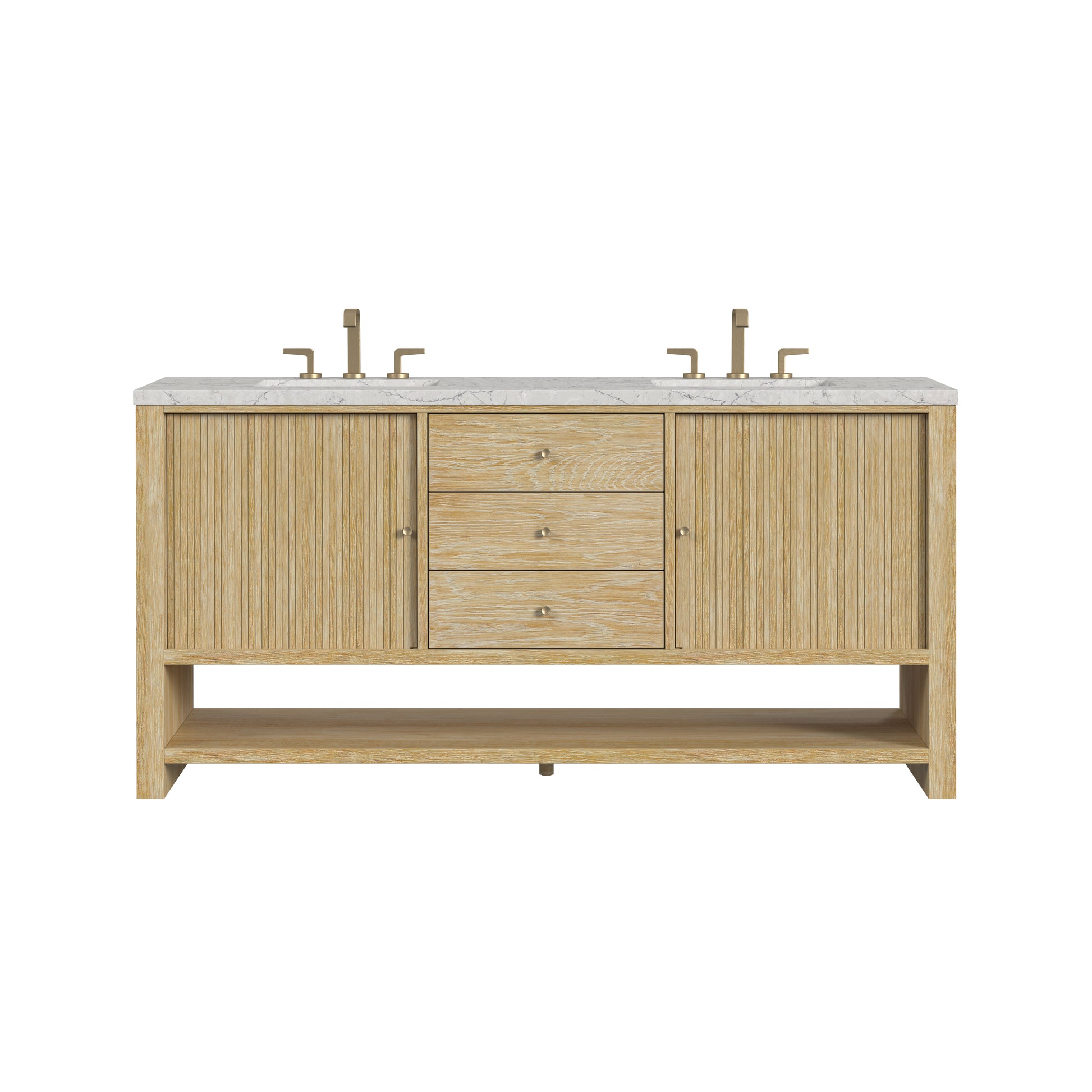Renovate for Less Atlanta Marigot 72" Double Vanity, Sunwashed Oak w/ 3 CM Eternal Jasmine Pearl Silestone Top