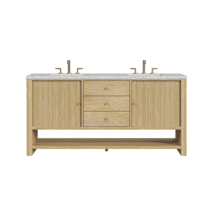 Renovate for Less Atlanta Marigot 72" Double Vanity, Sunwashed Oak w/ 3 CM Eternal Jasmine Pearl Silestone Top