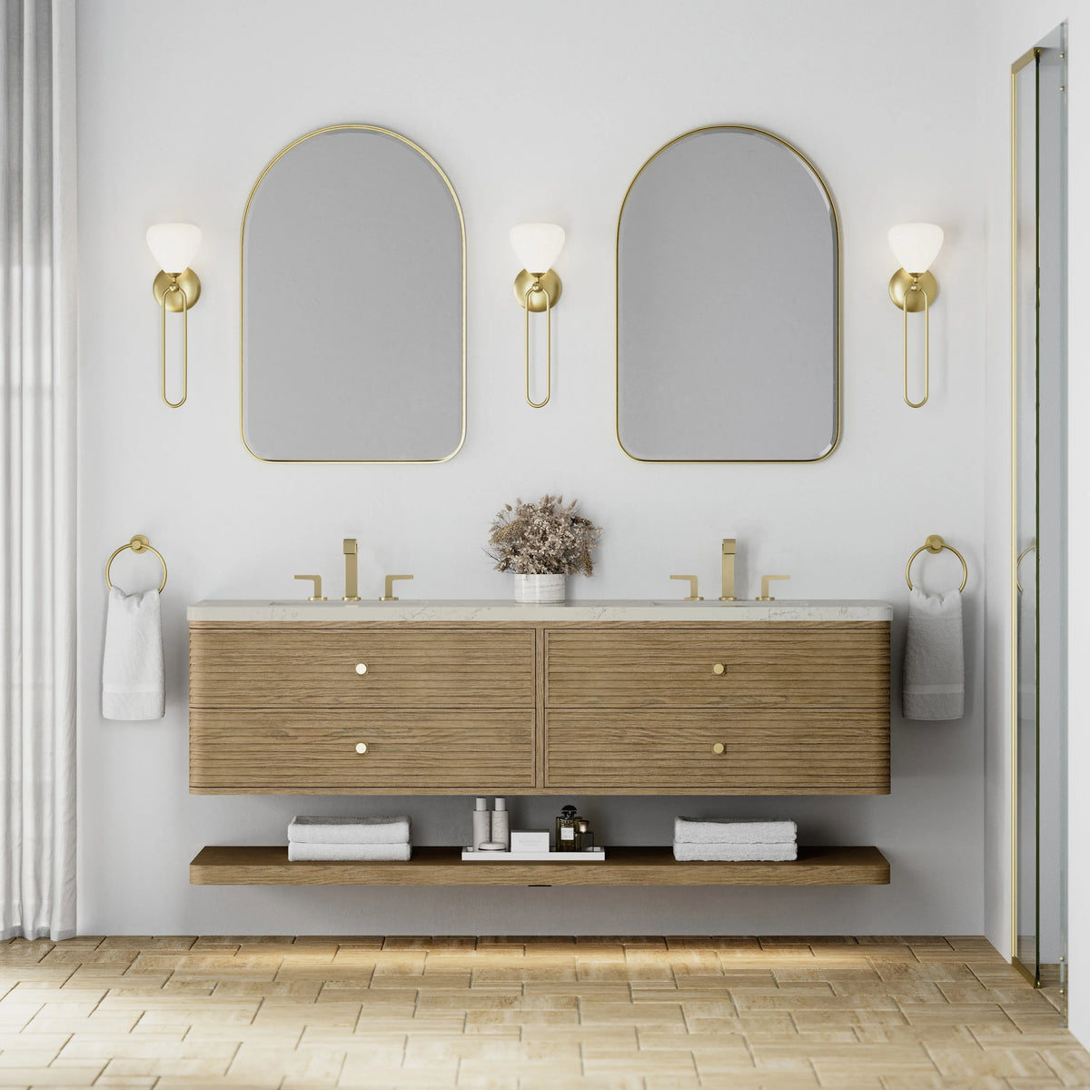 Allamari 72" Double Vanity, Dune Mist w/ 3 CM Siberian Silestone Top