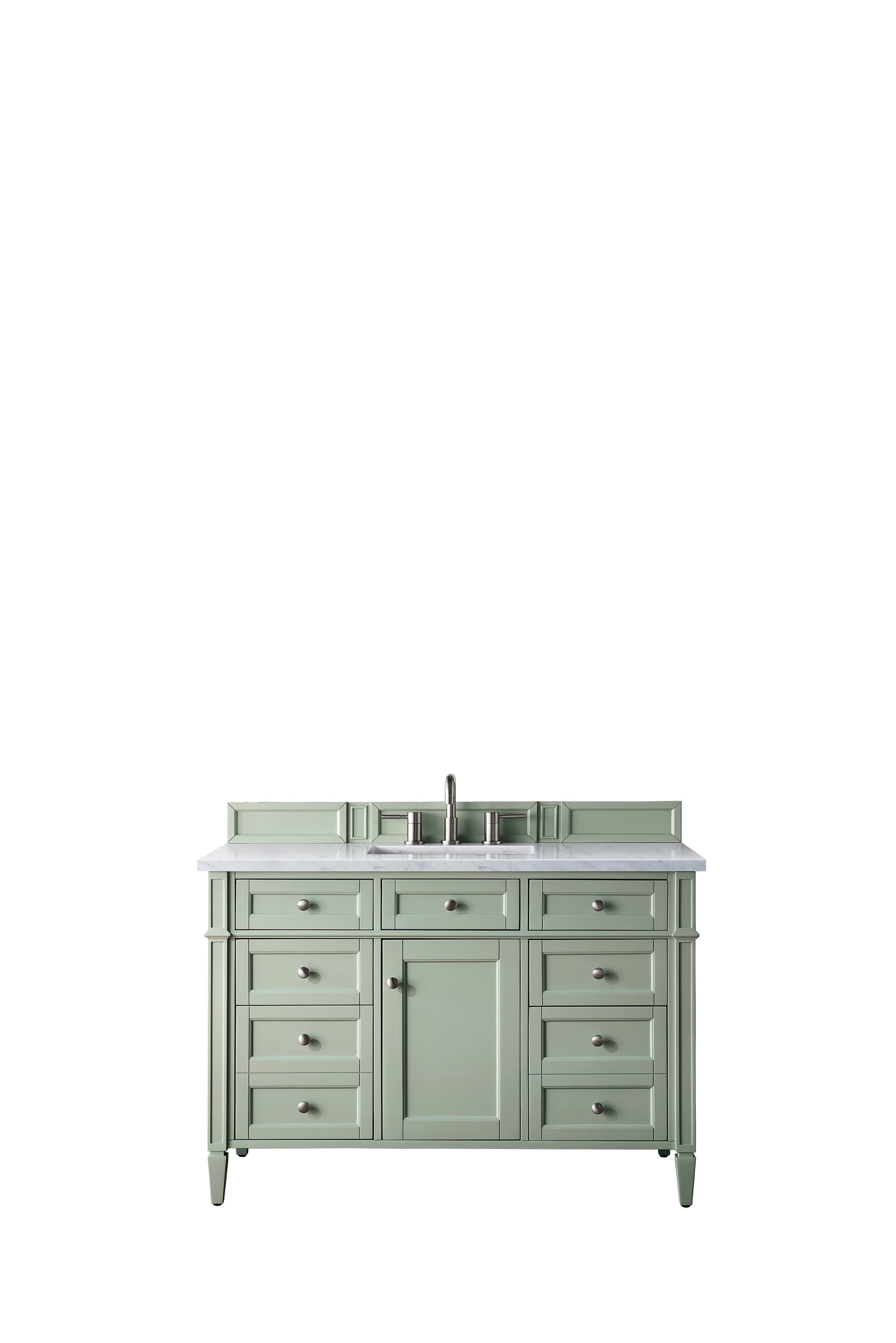 Renovate for Less Atlanta Brittany 48" Single Vanity, Sage Green w/ 3 CM Eternal Jasmine Pearl Silestone Top w/FreePower Wireless Charger