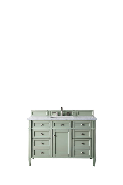Renovate for Less Atlanta Brittany 48" Single Vanity, Sage Green w/ 3 CM Eternal Jasmine Pearl Silestone Top w/FreePower Wireless Charger