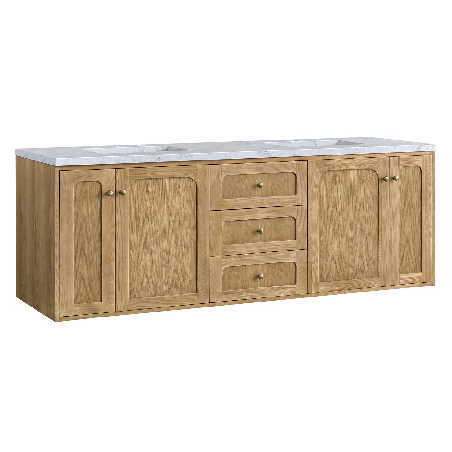 Renovate for Less Atlanta Laurent 72" Double Vanity, Light Natural Oak w/ 3 CM Carrara Marble Top