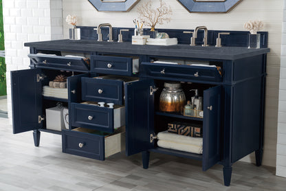 Renovate for Less Atlanta Brittany 72" Double Vanity, Victory Blue w/ 3 CM Charcoal Soapstone Silestone Top