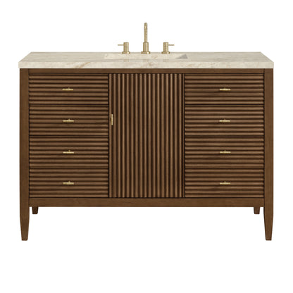 Renovate for Less Atlanta Myrrin 48" Single Vanity, Mid Century Walnut, w/ 3 CM Tajnar Eclos Top