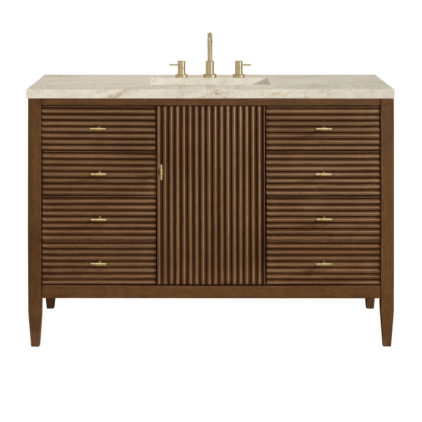 Renovate for Less Atlanta Myrrin 48" Single Vanity, Mid Century Walnut, w/ 3 CM Tajnar Eclos Top w/FreePower Wireless Charger