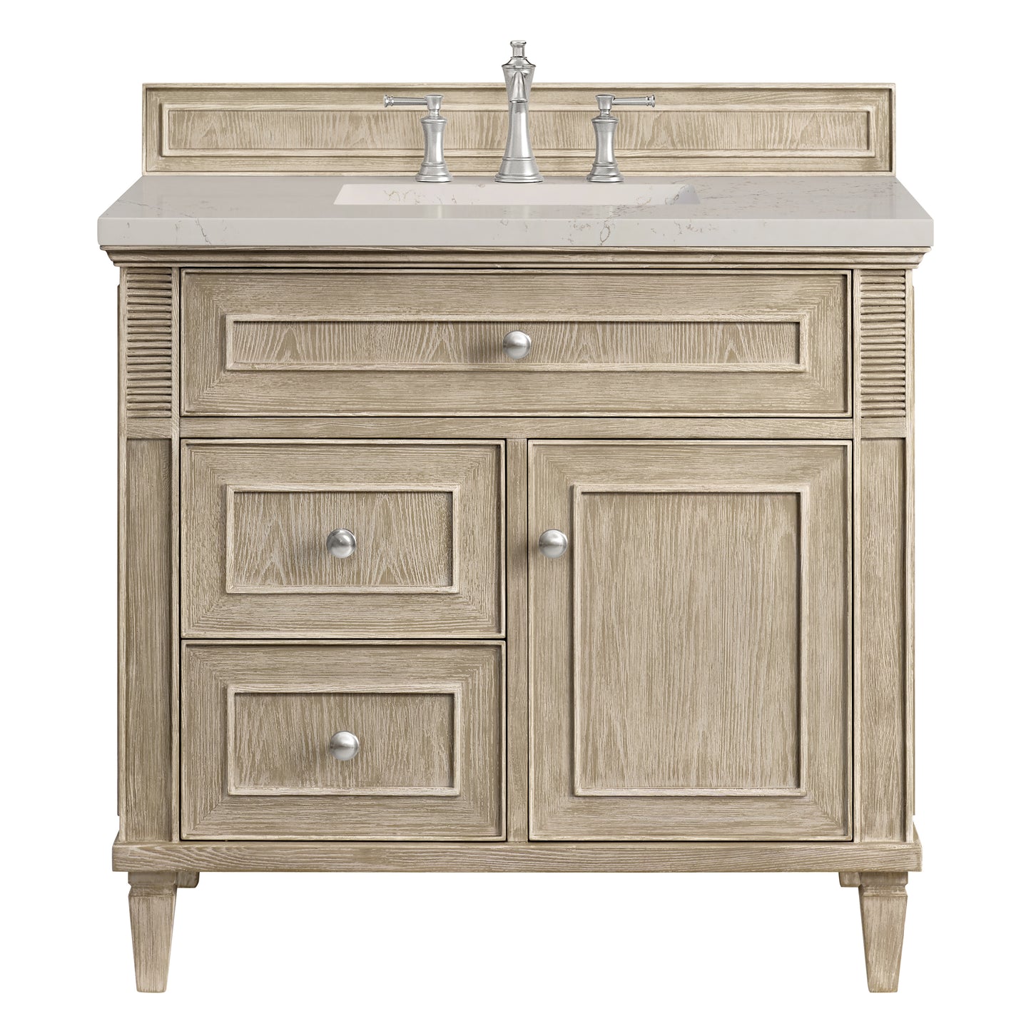 Renovate for Less Atlanta Lorelai 36" Single Vanity, Whitewashed Oak, w/ 3 CM Siberian Silestone Top