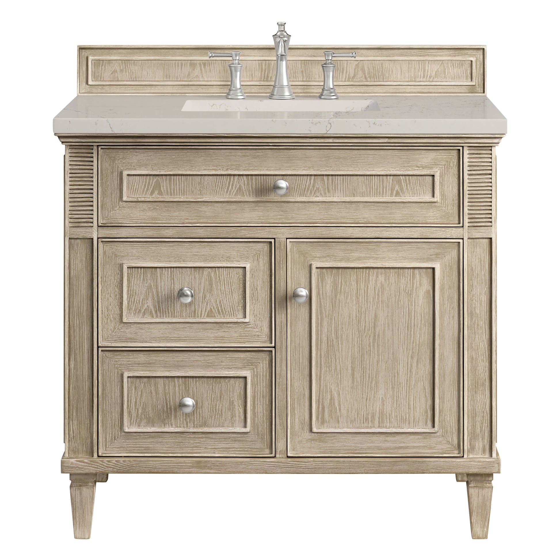 Renovate for Less Atlanta Lorelai 36" Single Vanity, Whitewashed Oak, w/ 3 CM Siberian Silestone Top