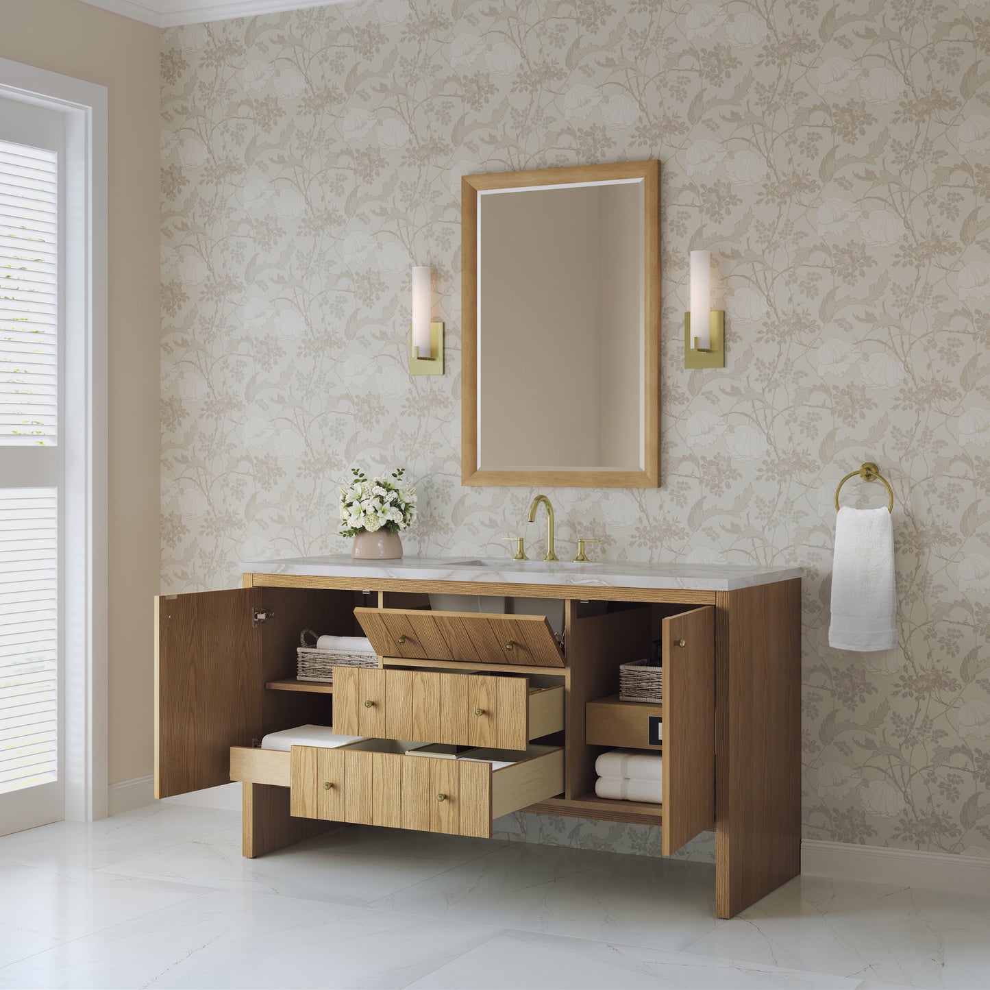 Renovate for Less Atlanta Hudson 60" Single Vanity, Light Natural Oak w/ 3 CM Victorian Silver Top