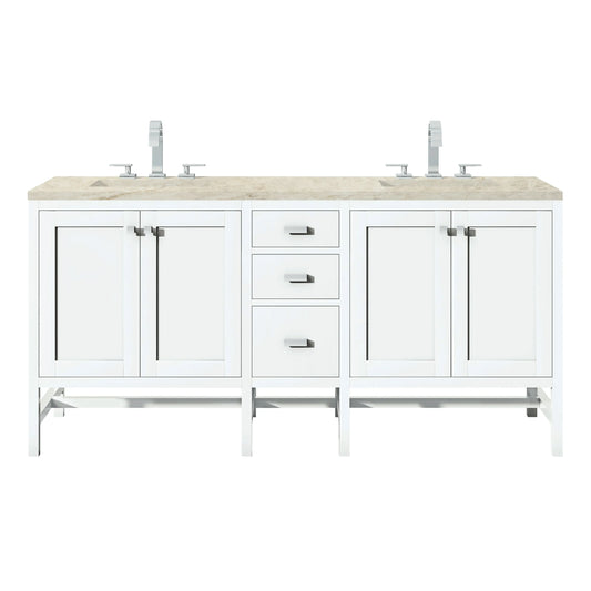Addison 72" Double Vanity, Glossy White, w/ 3 CM Tajnar Eclos Top