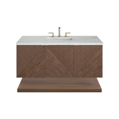 Renovate for Less Atlanta Marcello 48" Single Vanity, Chestnut w/ 3 CM Ethereal Noctis Silestone Top