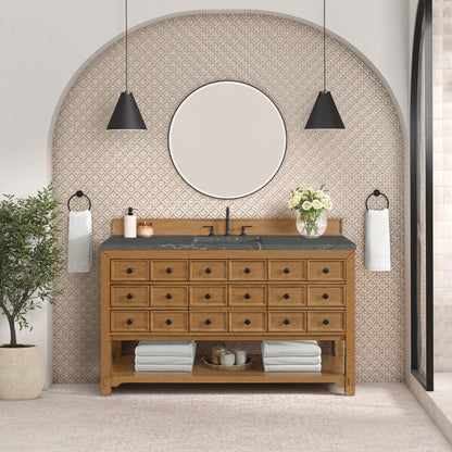 Renovate for Less Atlanta Malibu 60" Single Vanity, Amber Birch w/ 3 CM Parisien Bleu Top