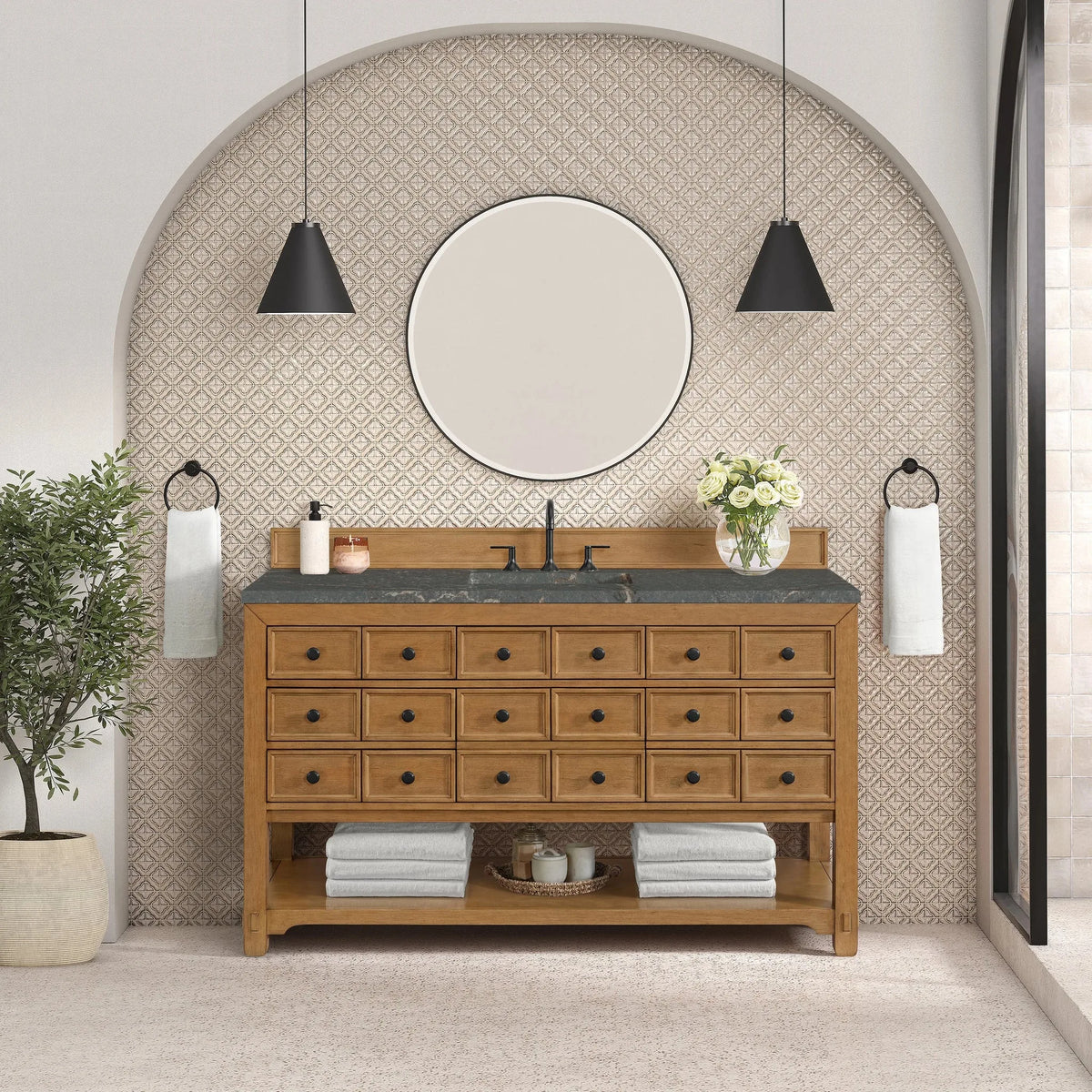 Malibu 60" Single Vanity, Amber Birch w/ 3 CM Parisien Bleu Top