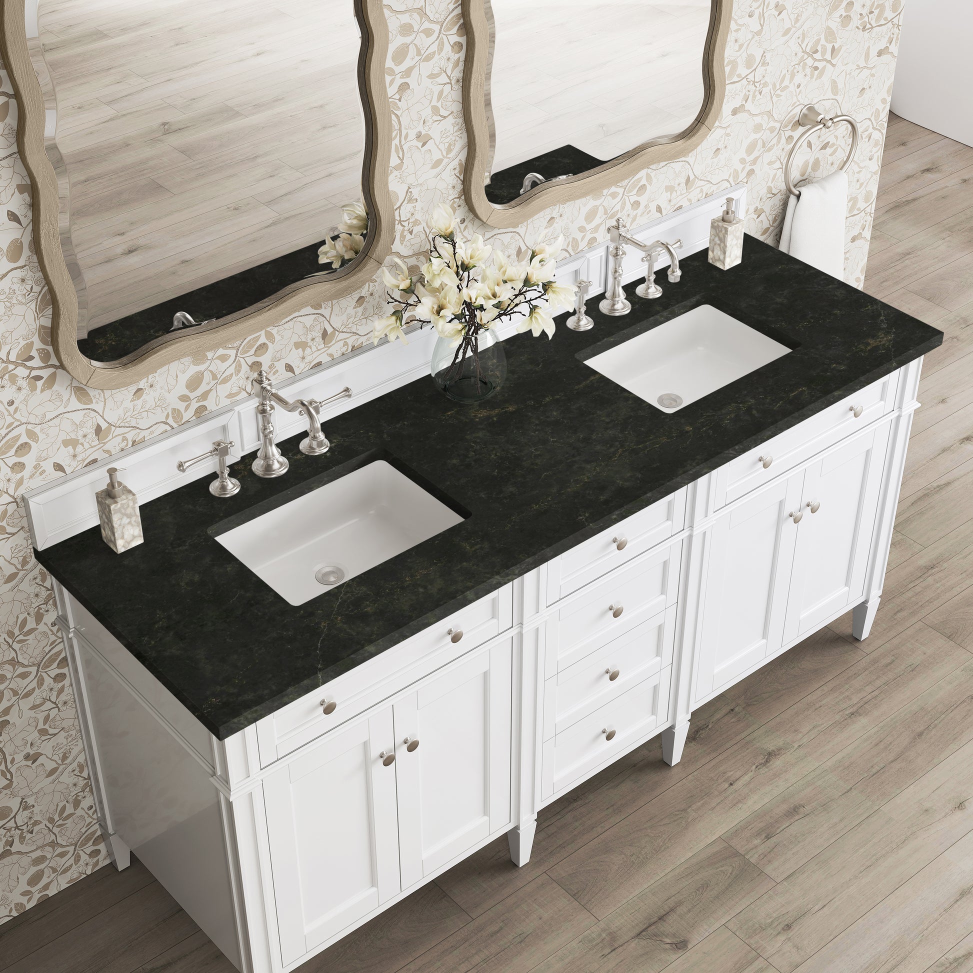 Renovate for Less Atlanta Brittany 72" Double Vanity in Bright White, w/ 3 CM Phantome Eclos Top