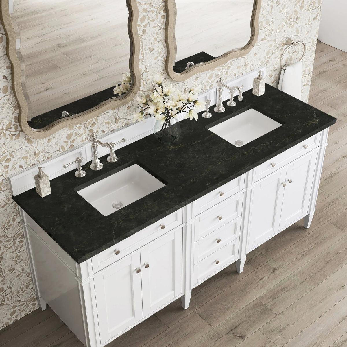 Brittany 72" Double Vanity in Bright White, w/ 3 CM Phantome Eclos Top