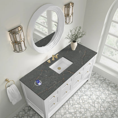 Breckenridge 60" Single Vanity Cabinet, Bright White w/ 3 CM Parisien Bleu Top w/ FreePower Wireless Charger