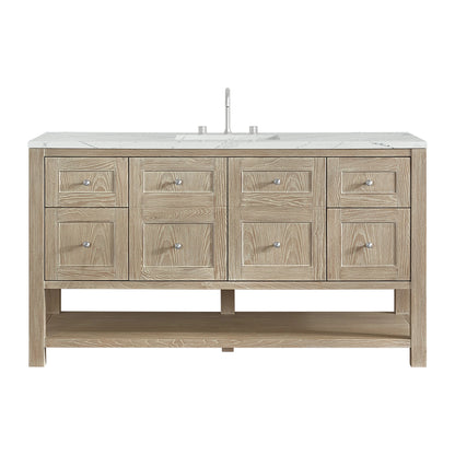 Breckenridge 60" Single Vanity, Whitewashed Oak, w/ 3 CM Ethereal Noctis Silestone Top w/ FreePower Wireless Charger