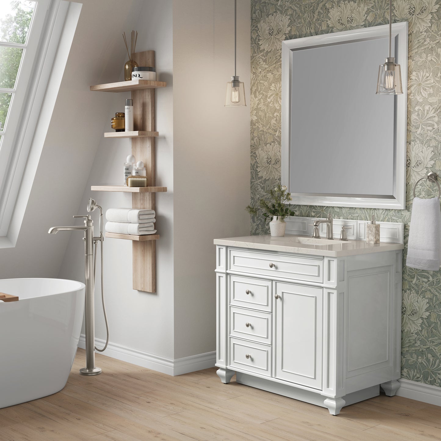 Renovate for Less Atlanta Bristol 36" Single Vanity, Bright White, w/ 3 CM Siberian Silestone Top