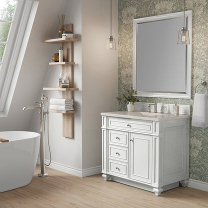 Renovate for Less Atlanta Bristol 36" Single Vanity, Bright White, w/ 3 CM Siberian Silestone Top
