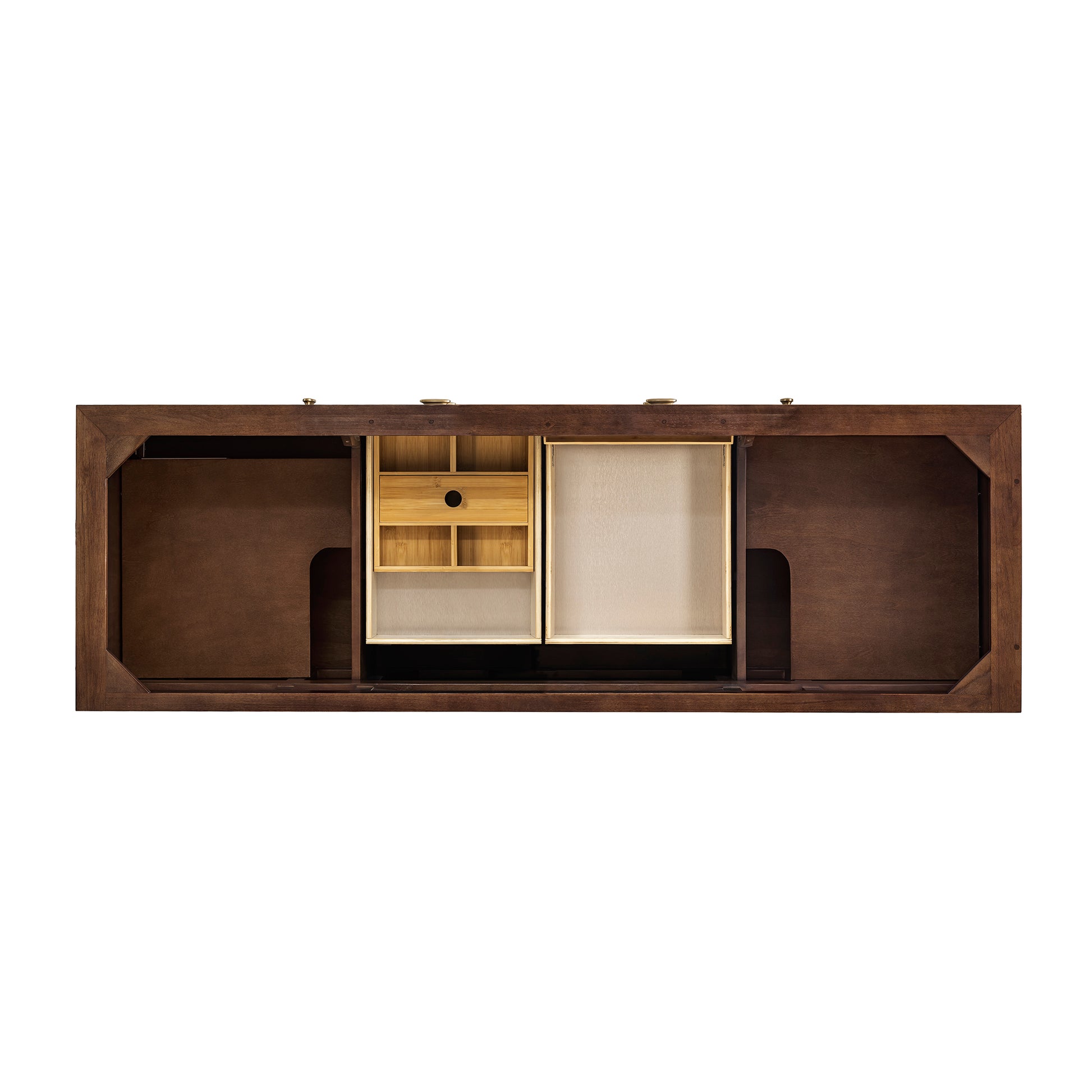Renovate for Less Atlanta Amberly 72" Double Vanity, Mid-Century Walnut w/ 3 CM Eternal Jasmine Pearl Top w/FreePower Wireless Charger