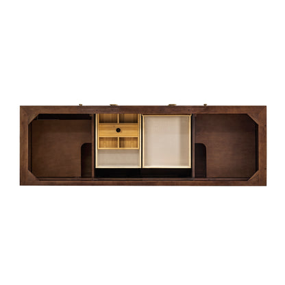 Renovate for Less Atlanta Amberly 72" Double Vanity, Mid-Century Walnut w/ 3 CM Parisien Bleu Top w/FreePower Wireless Charger