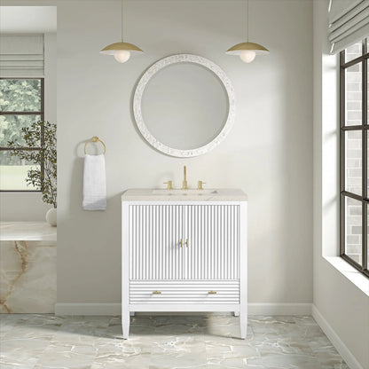 Myrrin 30" Single Vanity, Bright White w/ 3 CM Siberian Silestone Top
