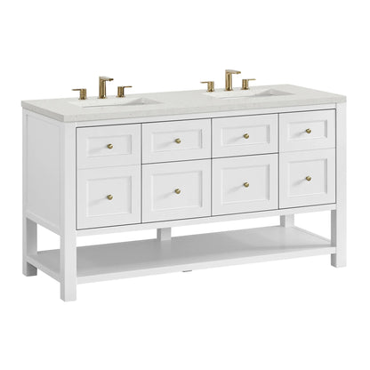 Breckenridge 60" Double Vanity, Bright White, w/ 3 CM Lime Delight Quartz Top