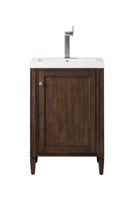 Britannia 24" Single Vanity, Mid-Century Acacia w/ White Glossy Composite Stone Top