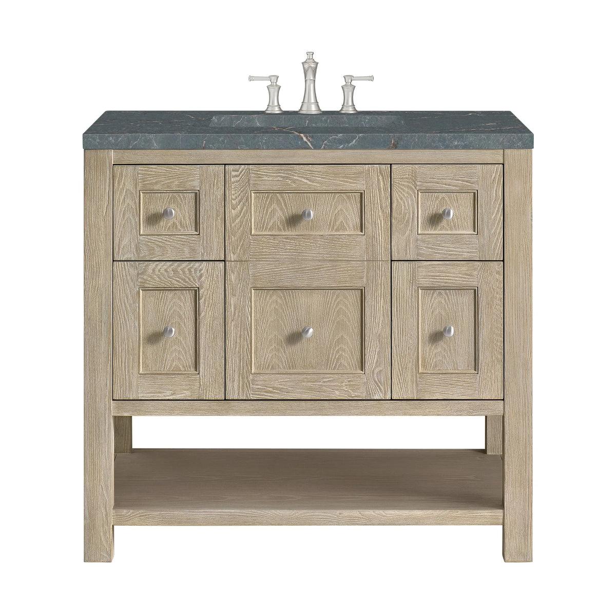 Breckenridge 36" Single Vanity, Whitewashed Oak w/ 3 CM Parisien Bleu Silestone Top