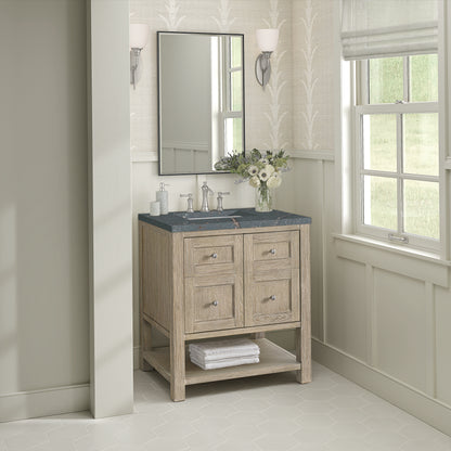 Renovate for Less Atlanta Breckenridge 30" Single Vanity, Whitewashed Oak w/ 3 CM Parisien Bleu Silestone Top