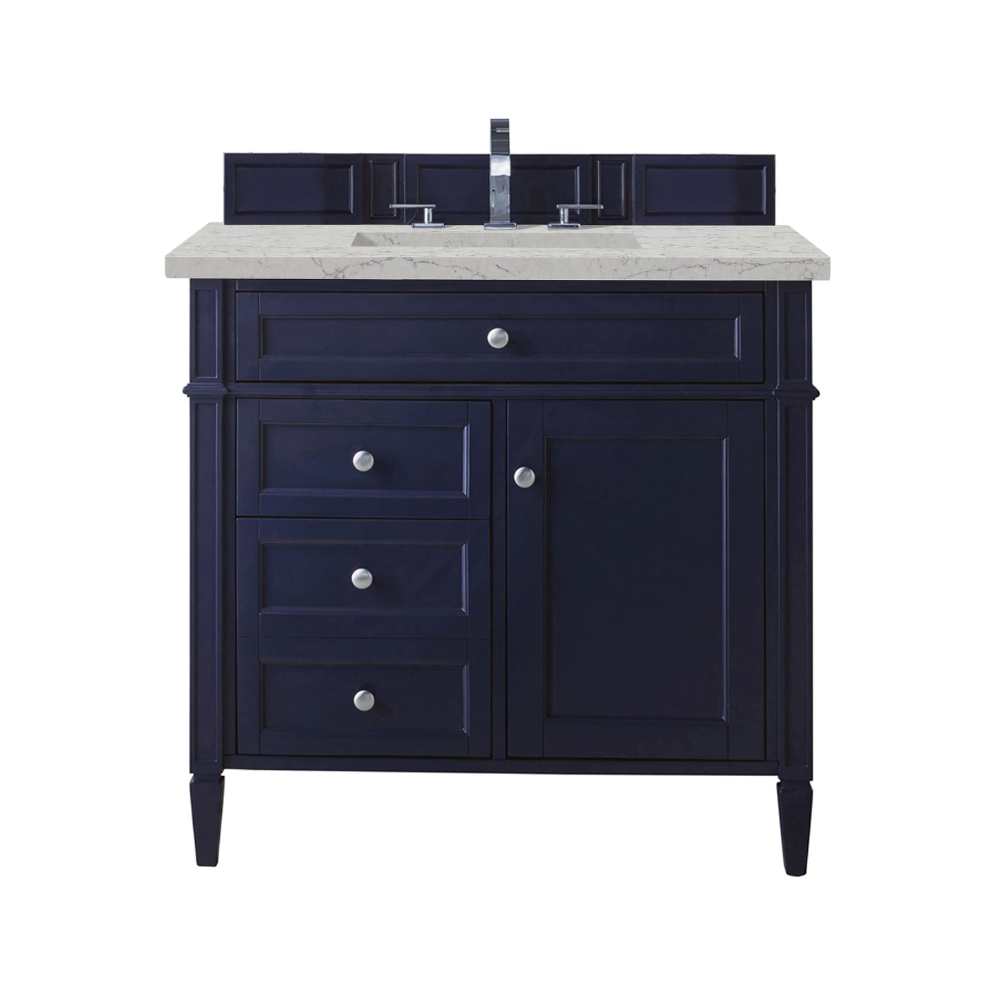 Renovate for Less Atlanta Brittany 36" Single Vanity, Victory Blue w/ 3 CM Eternal Jasmine Pearl Silestone Top