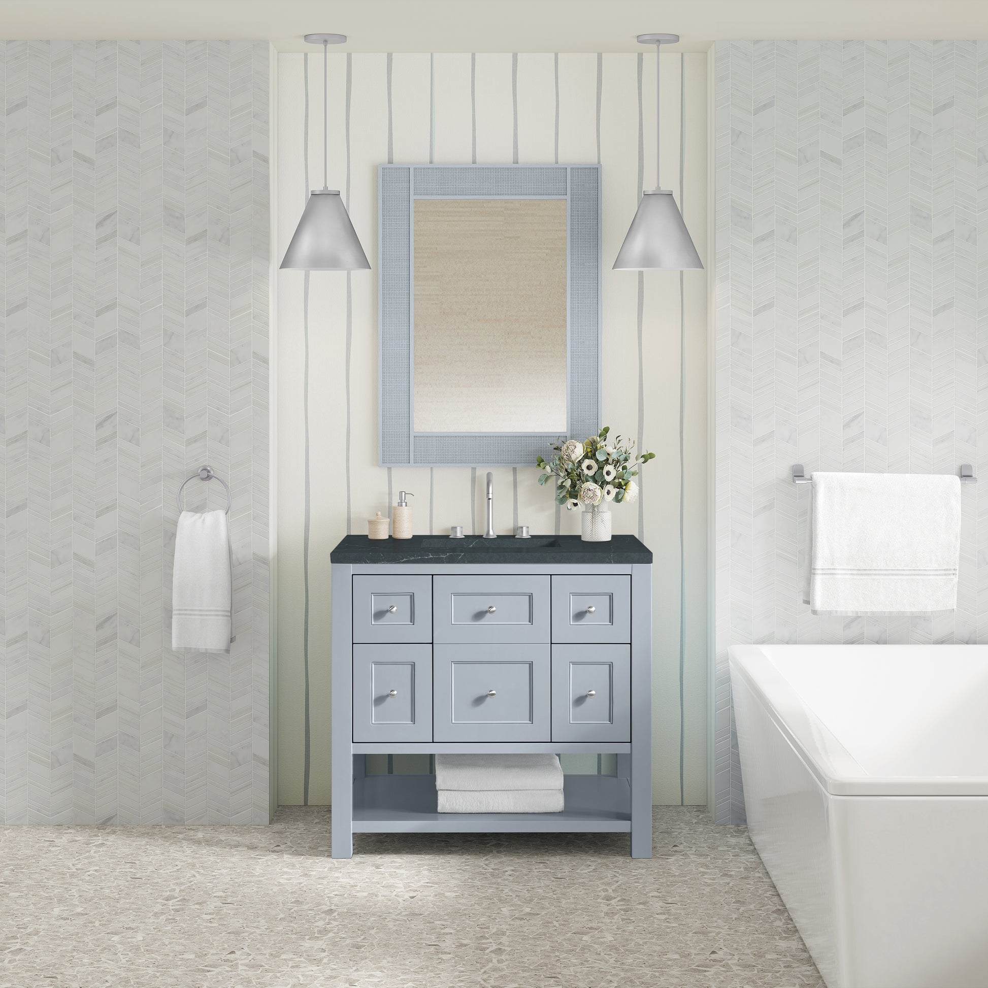Renovate for Less Atlanta Breckenridge 36" Single Vanity, Serenity Blue, w/ 3 CM Charcoal Soapstone Quartz Top