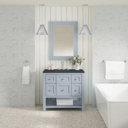 Renovate for Less Atlanta Breckenridge 36" Single Vanity, Serenity Blue, w/ 3 CM Charcoal Soapstone Quartz Top