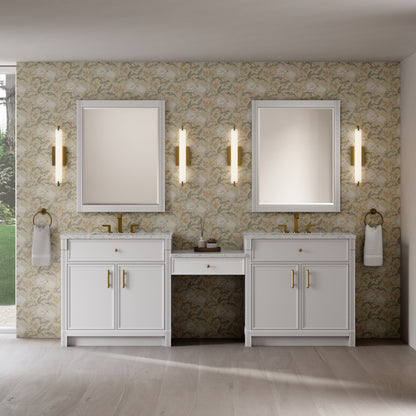 Renovate for Less Atlanta Bellshire 96" Dual Vanity Set with 24" Make-Up Counter, Bright White w/3 cm Eternal Jasmine Pearl Silestone Top