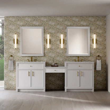 Bellshire 96" Dual Vanity Set with 24" Make-Up Counter, Bright White w/3 cm Eternal Jasmine Pearl Silestone Top