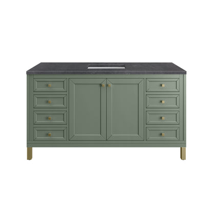 Renovate for Less Atlanta Chicago 60" Single Vanity, Smokey Celadon, w/ 3 CM Charcoal Soapstone Silestone® Top