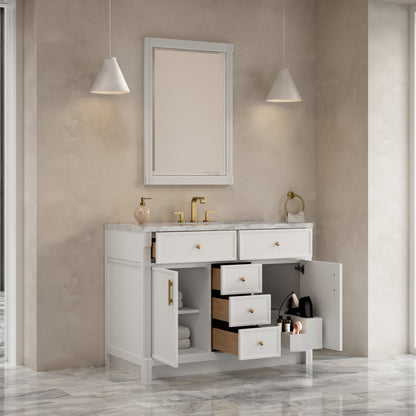 Renovate for Less Atlanta Bellshire 48" Single Vanity, Bright White w/ 3 CM Carrara Marble Top