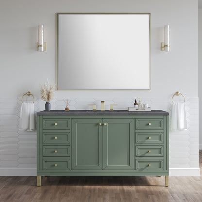 Renovate for Less Atlanta Chicago 60" Single Vanity, Smokey Celadon, w/ 3 CM Charcoal Soapstone Silestone® Top