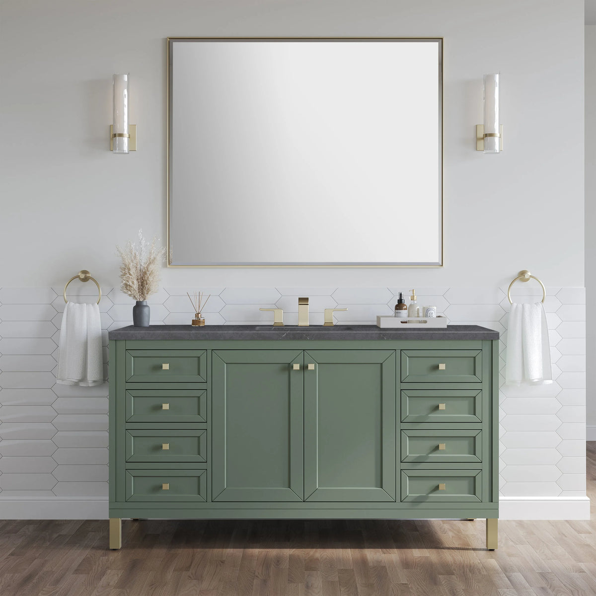 Chicago 60" Single Vanity, Smokey Celadon, w/ 3 CM Charcoal Soapstone Silestone® Top